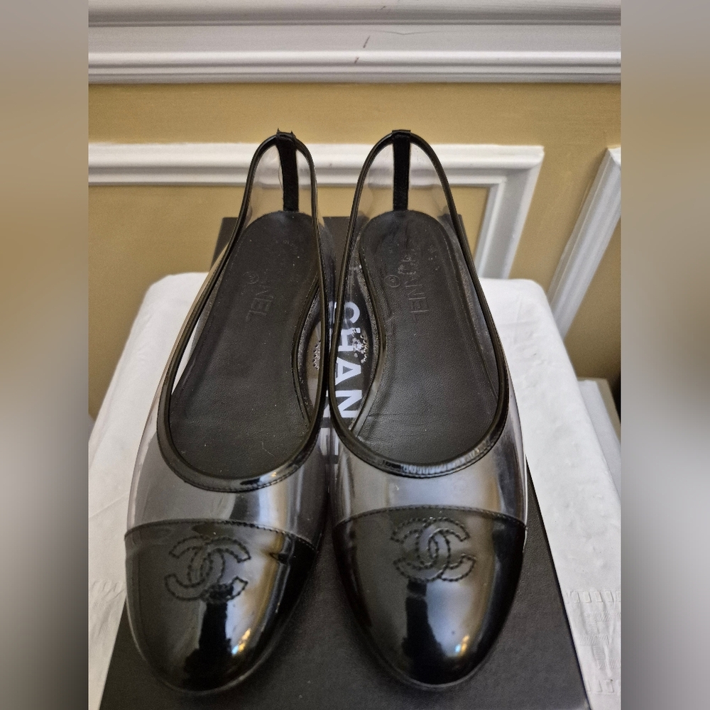 Chanel Black Patent Leather & PVC  "Transparent" Ballet Flats Sizs 38./ US 7.5